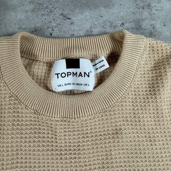 Topman beige waffle knit crewneck tan sweater size large - Picture 2 of 5
